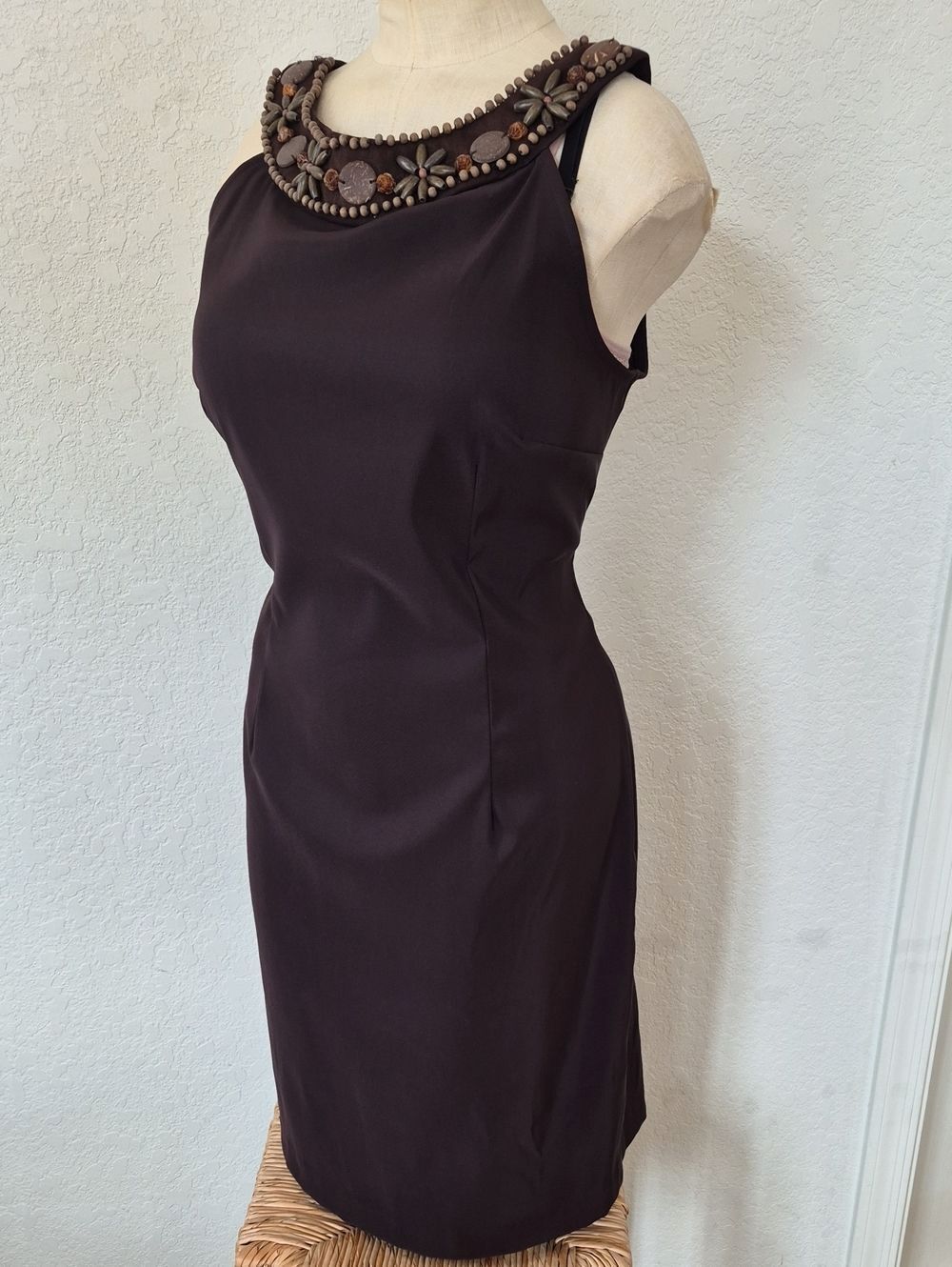 Connected Apparel, Wood Embellished Collar, Halter Top Soft Satin -Dress Sz 16